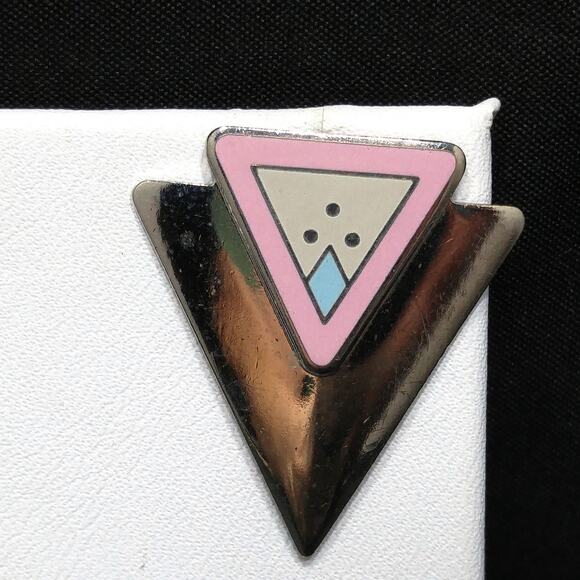 Vintage Laurel Burch "Anne" Triangle Post Earrings, Rhodium Plated, 1980s - Picture 4 of 10